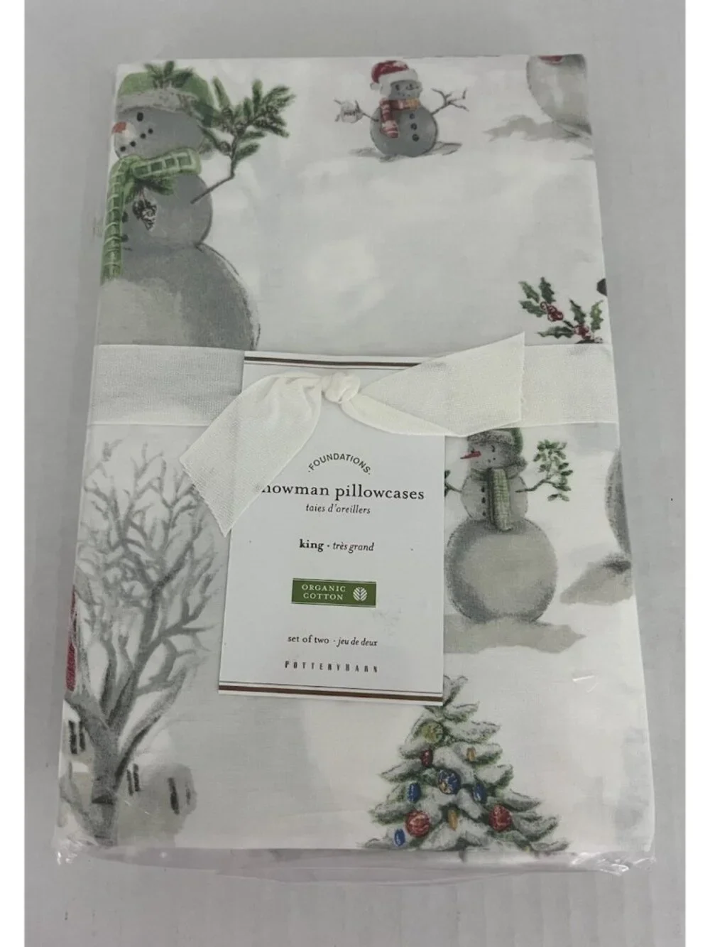 Pottery Barn Foundations Snowman Pillowcases King Set of 2 Christmas NEW NWT